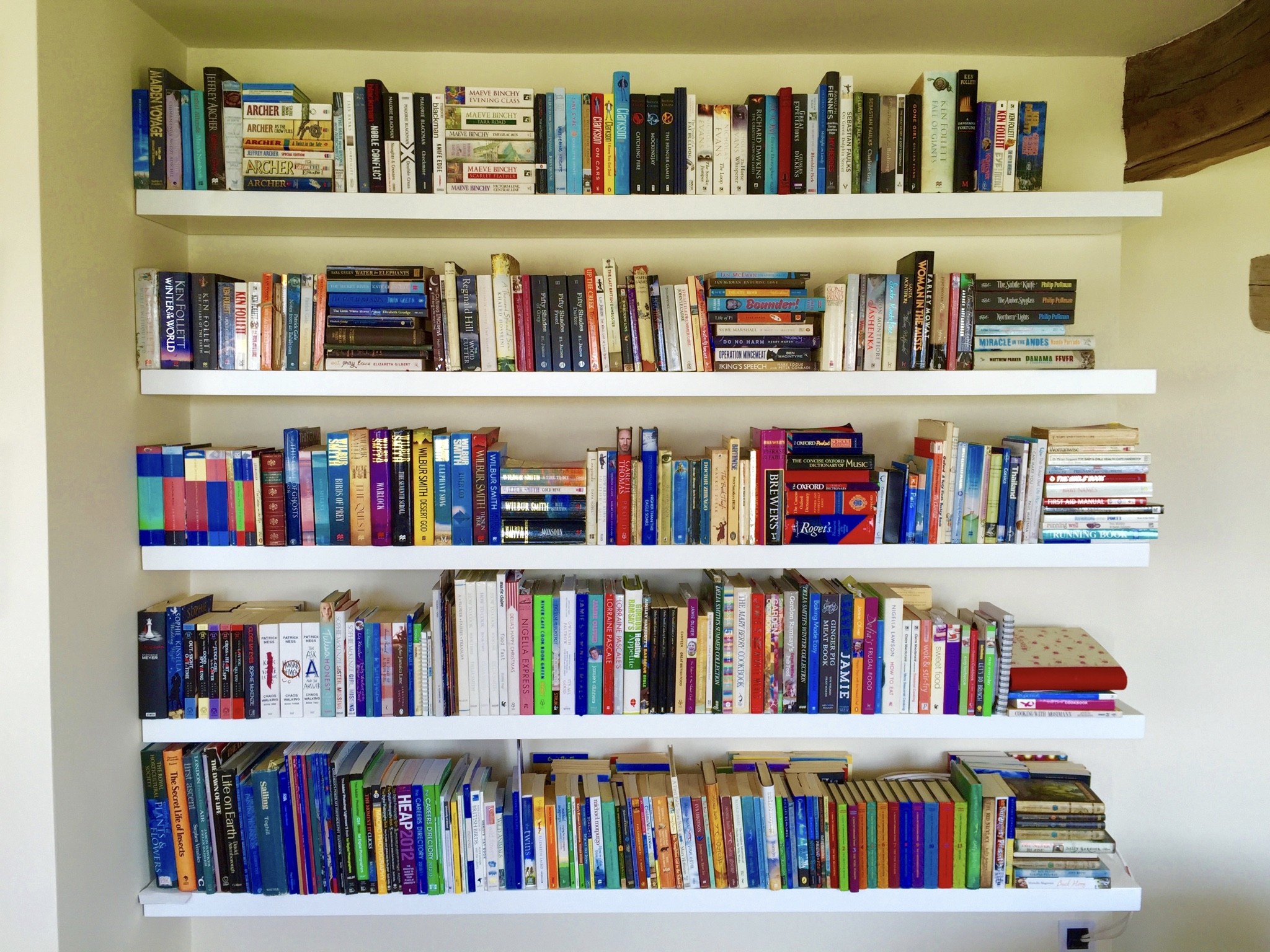 white floating book shelves